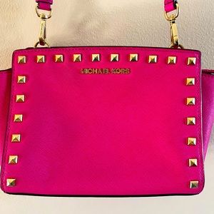 Michael Kors Hot Pink Gold Stud Crossbody Purse